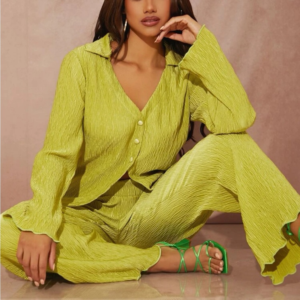 Lime green two piece pant set